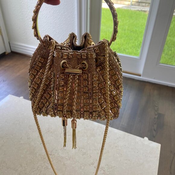 Neiman Marcus Rhinestone Gold Sparkly Gemstone Bag - Picture 1 of 4